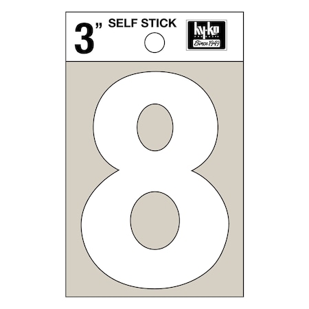 Hy-Ko 3In White Vinyl Number 8, 10PK A30508